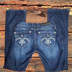 Rock Revival Dark Blue Boot Cut Jeans with Embroidered Pocket